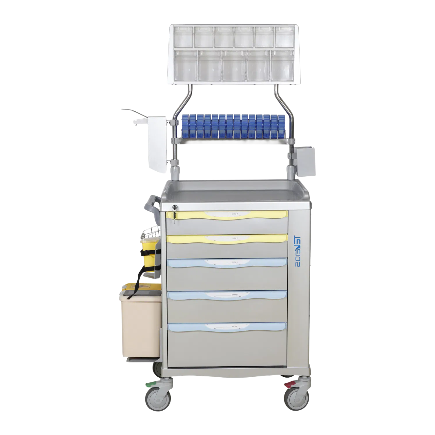 Modern Design Anesthesia Cart with 11 Medicine Boxes and Ergonomic Handle for Clinics