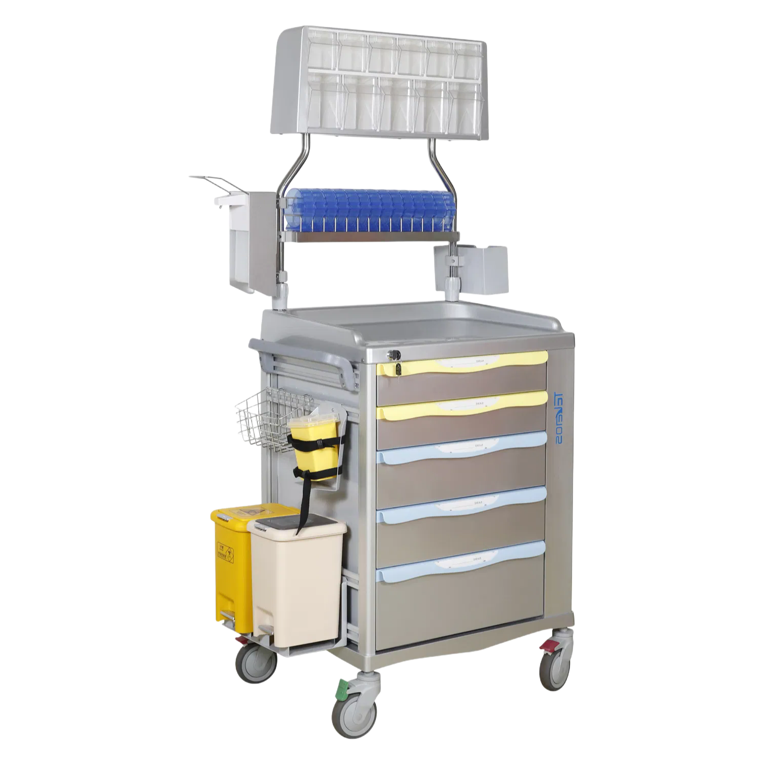 Modern Design Anesthesia Cart with 11 Medicine Boxes and Ergonomic Handle for Clinics