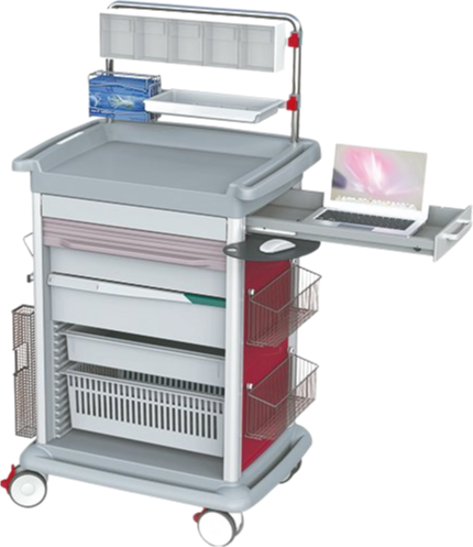 Stainless Steel Emergency Hospital Trolley - Medical Aseptic Cart with Defibrillator Shelf