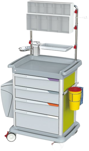 Stainless Steel Emergency Hospital Trolley - Medical Aseptic Cart with Defibrillator Shelf