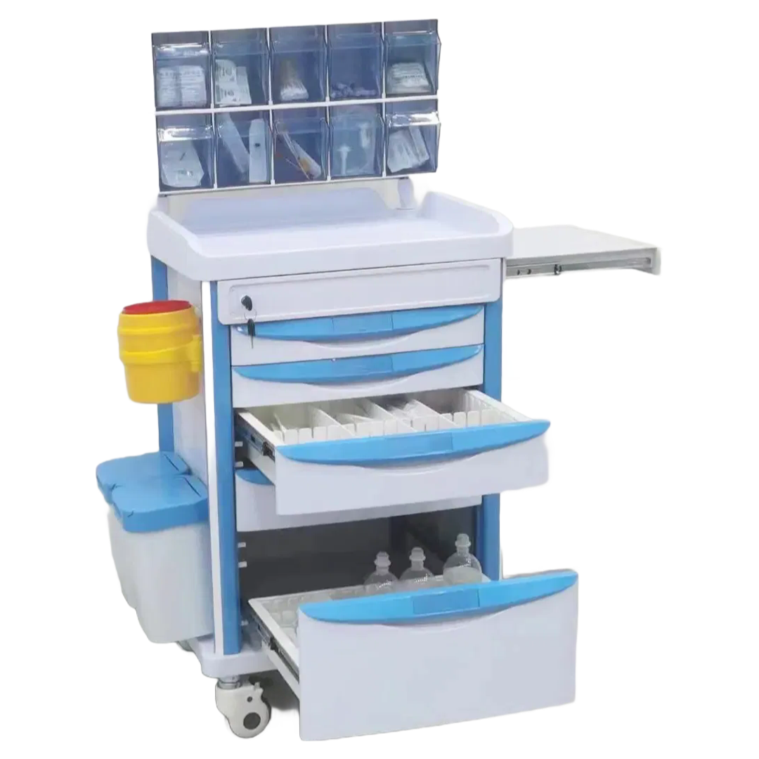 3-Layer Blue ABS Medicine Trolley with Easy Cleaning Corrosion Resistance Feature