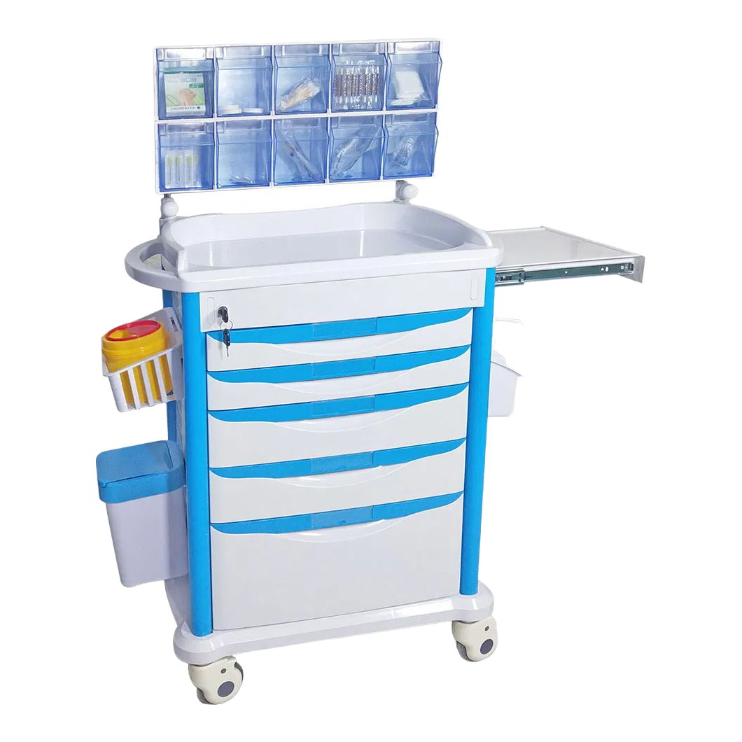3-Layer Blue ABS Medicine Trolley with Easy Cleaning Corrosion Resistance Feature