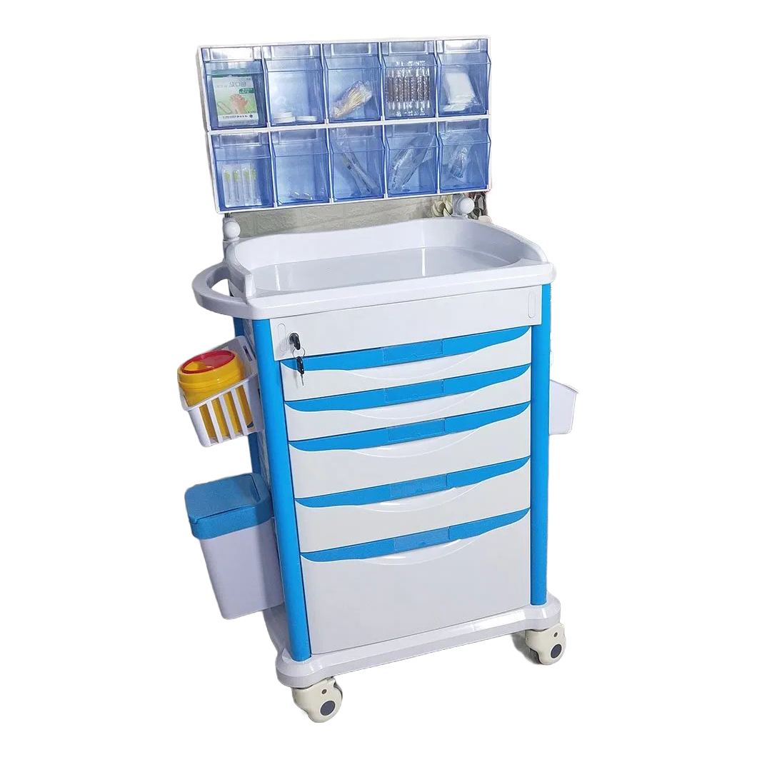 3-Layer Blue ABS Medicine Trolley with Easy Cleaning Corrosion Resistance Feature