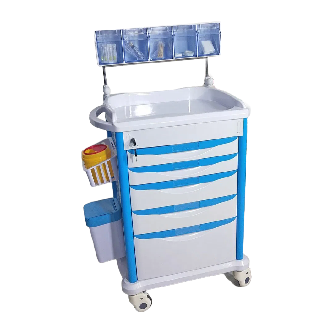 3-Layer Blue ABS Medicine Trolley with Easy Cleaning Corrosion Resistance Feature