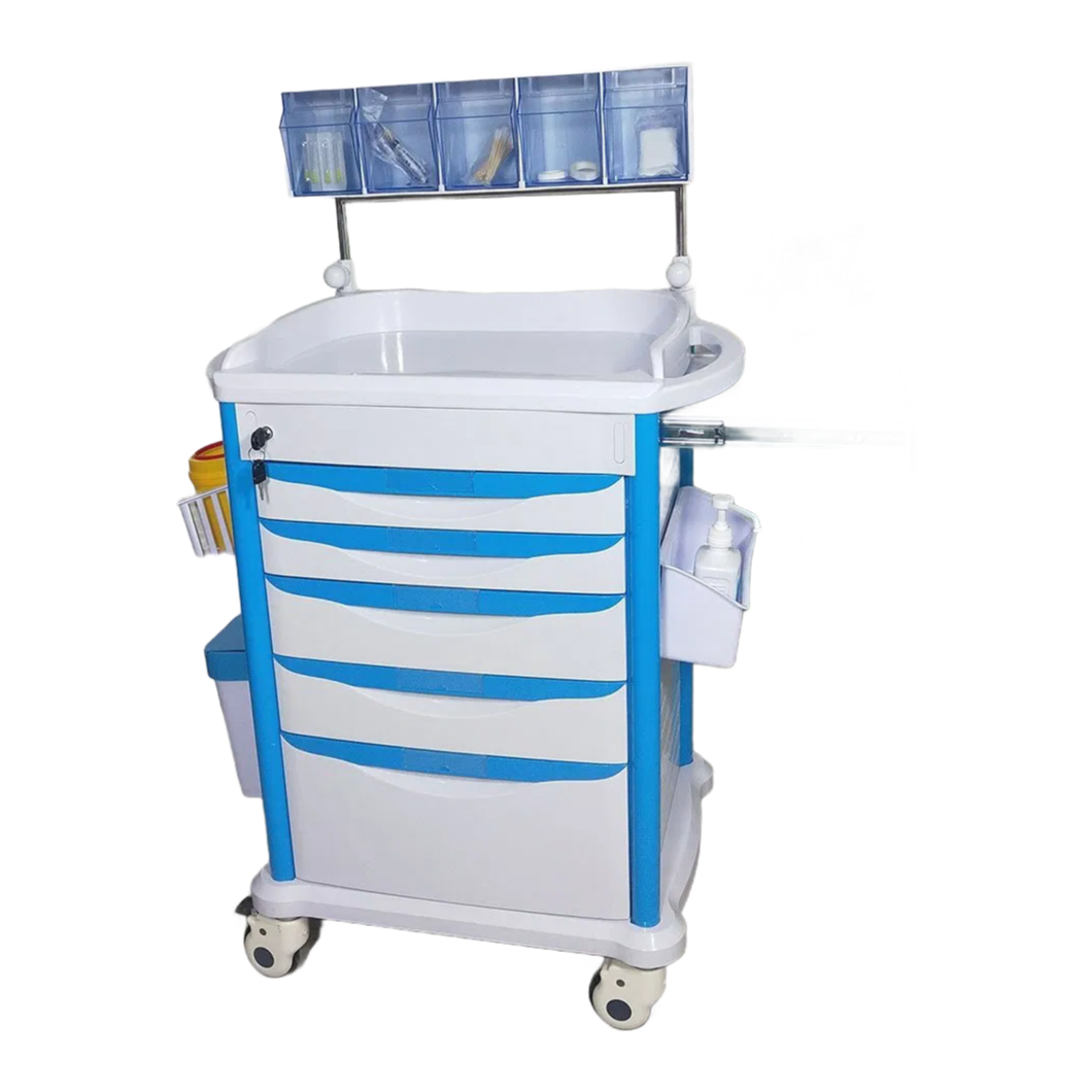 3-Layer Blue ABS Medicine Trolley with Easy Cleaning Corrosion Resistance Feature