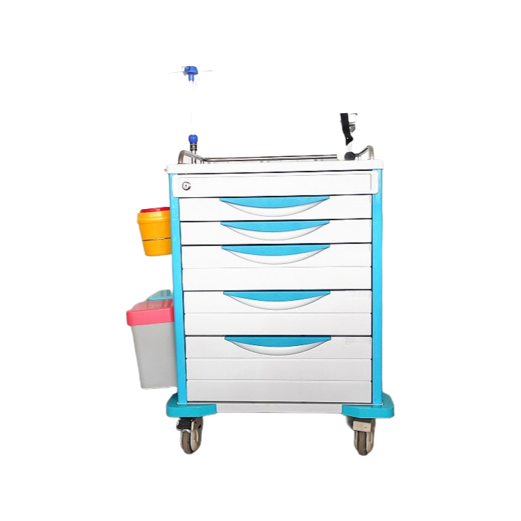 Medical Emergency Trolley with 5 Layers Drawers, Corrosion Resistance, and Swivel Wheels