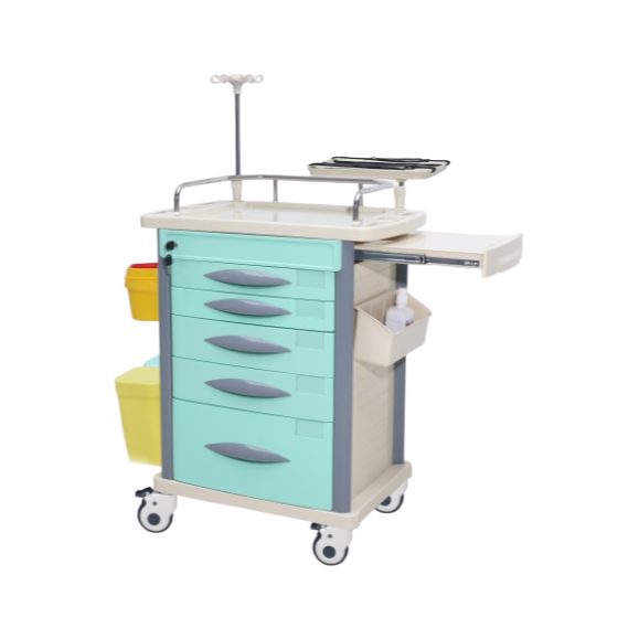 Professional Hospital Emergency Cart with CPR Board and Needle Disposal Boxes for Clinical Use