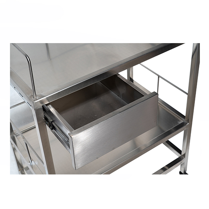 OEM Available Hospital Equipment Three-Tier Stainless Steel Mobile Trolley