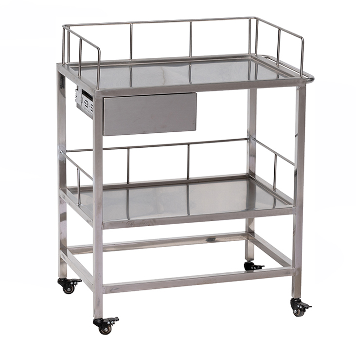 OEM Available Hospital Equipment Three-Tier Stainless Steel Mobile Trolley