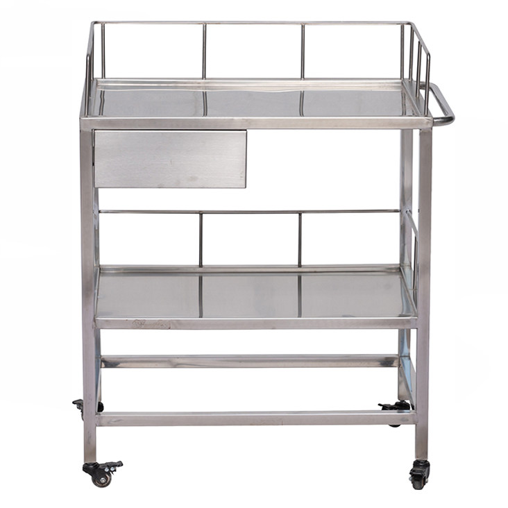 OEM Available Hospital Equipment Three-Tier Stainless Steel Mobile Trolley