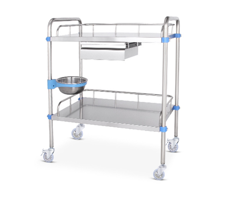 Stainless Steel Medical Treatment Trolley with Drawer - 2 Layer Hospital Equipment Cart EIT-L2D