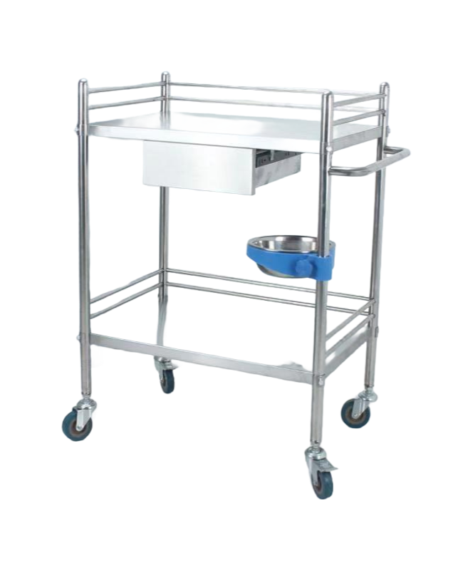 Stainless Steel Medical Treatment Trolley with Drawer - 2 Layer Hospital Equipment Cart EIT-L2D