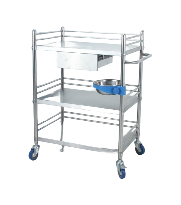 Stainless Steel Medical Treatment Trolley with Drawer - 2 Layer Hospital Equipment Cart EIT-L2D