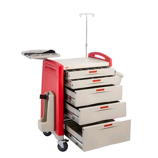 Professional Grade Hospital Trolley with Central Lock and Defibrillator Bracket