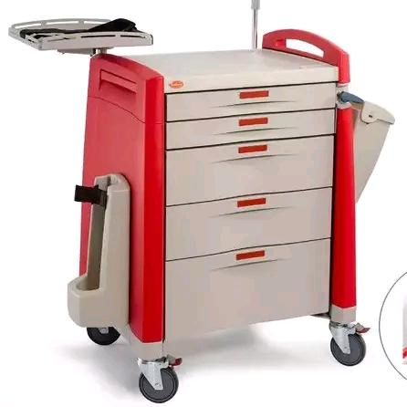 Professional Grade Hospital Trolley with Central Lock and Defibrillator Bracket