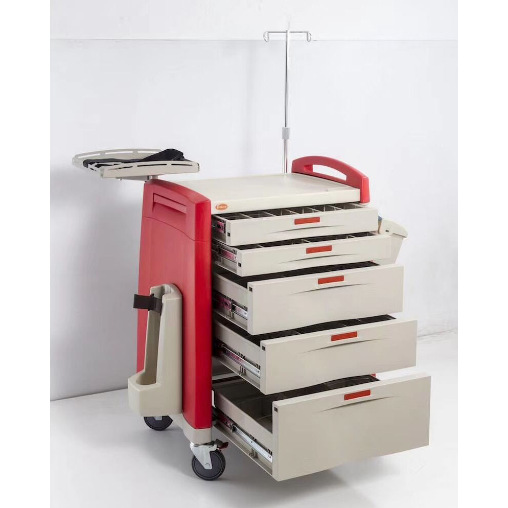 Professional Grade Hospital Trolley with Central Lock and Defibrillator Bracket