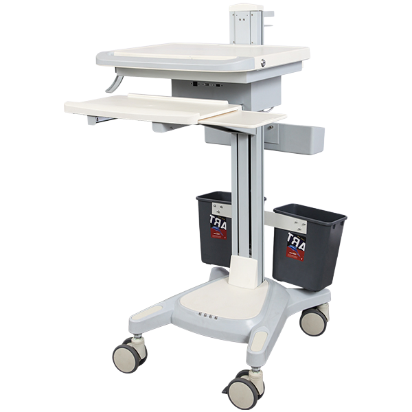 OEM Available Medical Computer Trolley with Double-Sided Holder and Basket Design