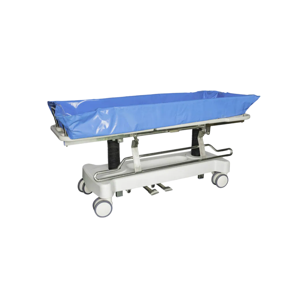 Ergonomic Medical Shower Trolley with Adjustable Height and Tilt for Patient Hygiene