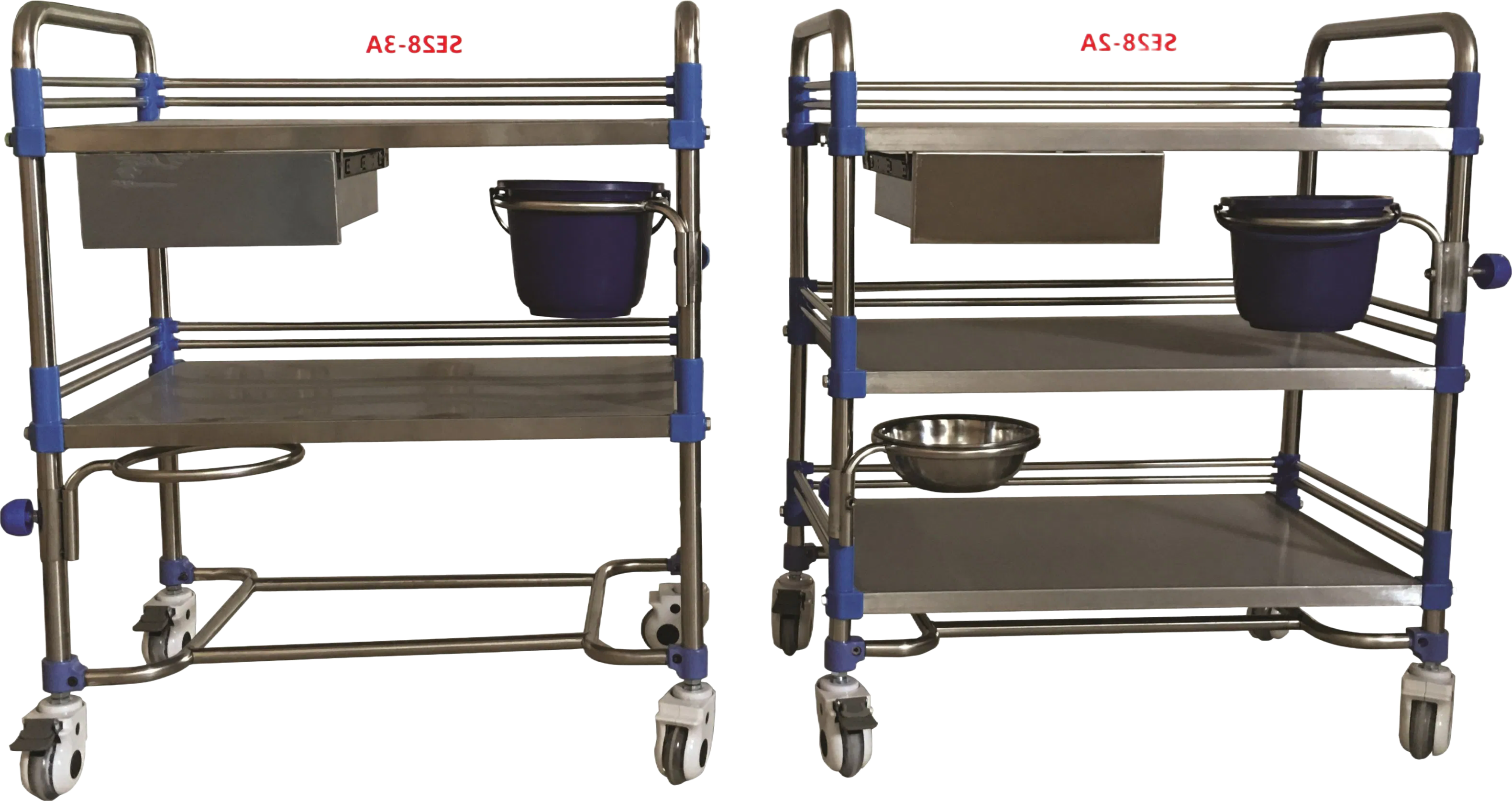 SE28-3A Stainless Steel Medical Trolley with Drawer for Hospital Operating Room and Emergency Use