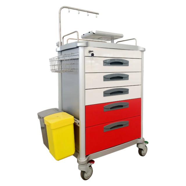 Factory Supply Easy Maneuvers Emergency Trolley with Central Lock, ABS 304 Stainless Steel Aluminum Alloy Hospital Crash Cart (JDEQJ264/234/294)