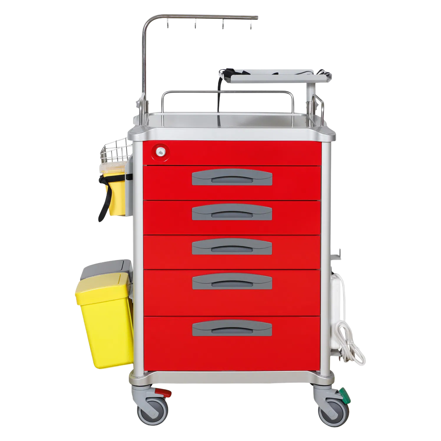 Factory Supply Easy Maneuvers Emergency Trolley with Central Lock, ABS 304 Stainless Steel Aluminum Alloy Hospital Crash Cart (JDEQJ264/234/294)