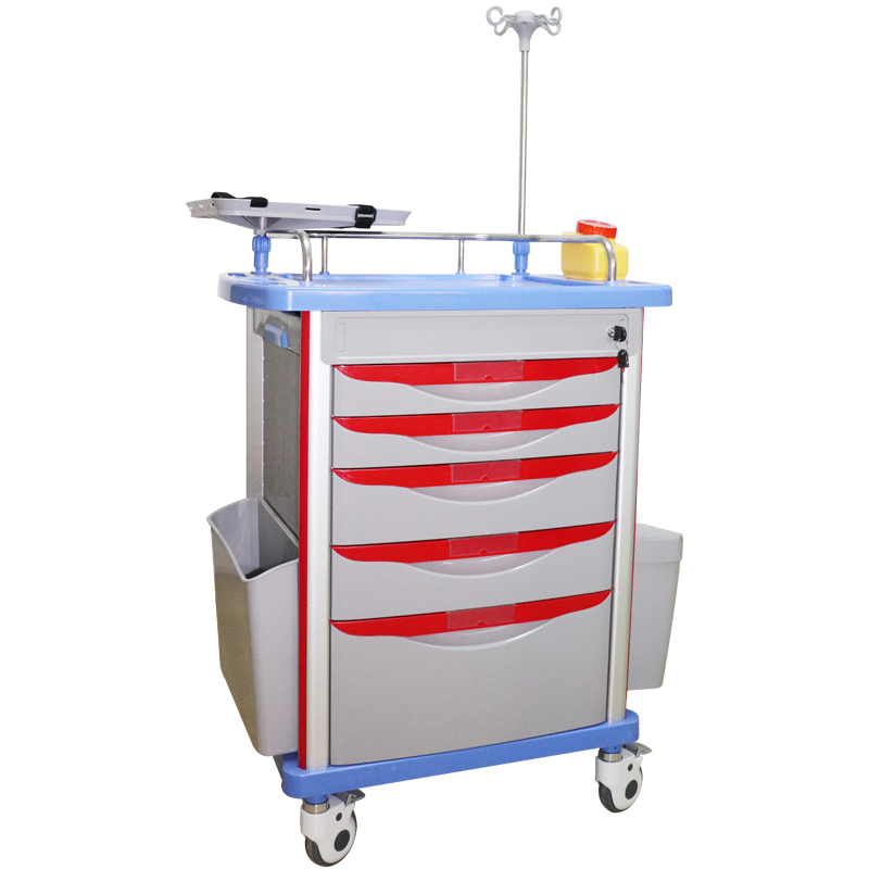 ABS Medical Emergency Cart with 5 Drawers - Hospital Medication Trolley for Healthcare Facilities