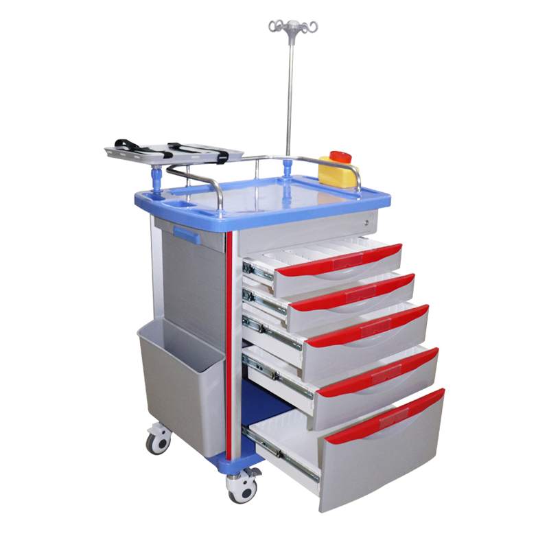 ABS Medical Emergency Cart with 5 Drawers - Hospital Medication Trolley for Healthcare Facilities
