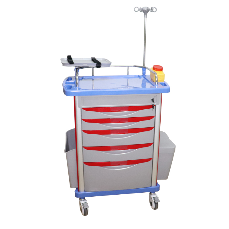ABS Medical Emergency Cart with 5 Drawers - Hospital Medication Trolley for Healthcare Facilities
