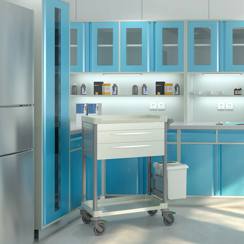 ABS Therapy Drugs Nursing Trolley - Hospital Medical Treatment Cart with IV Pole