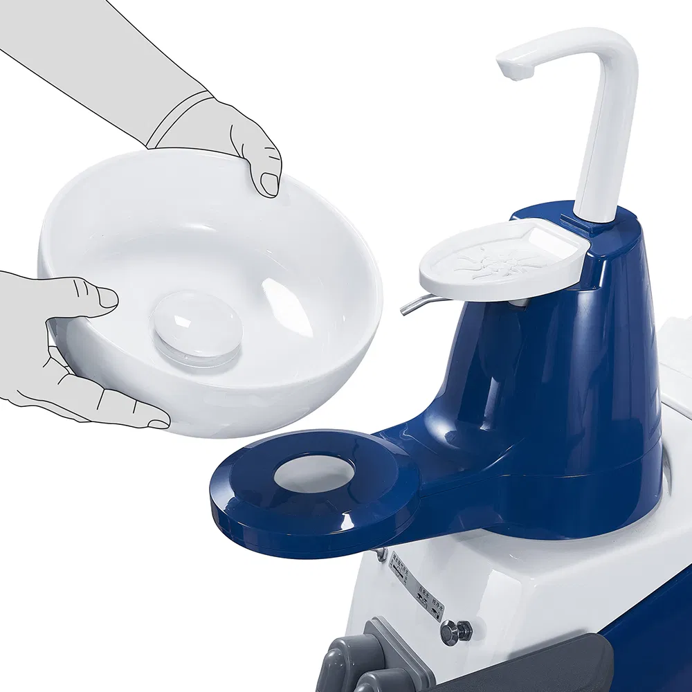 High Quality Dental Treatment Chair with 9 Programmable Positions and Rotatable Spittoon