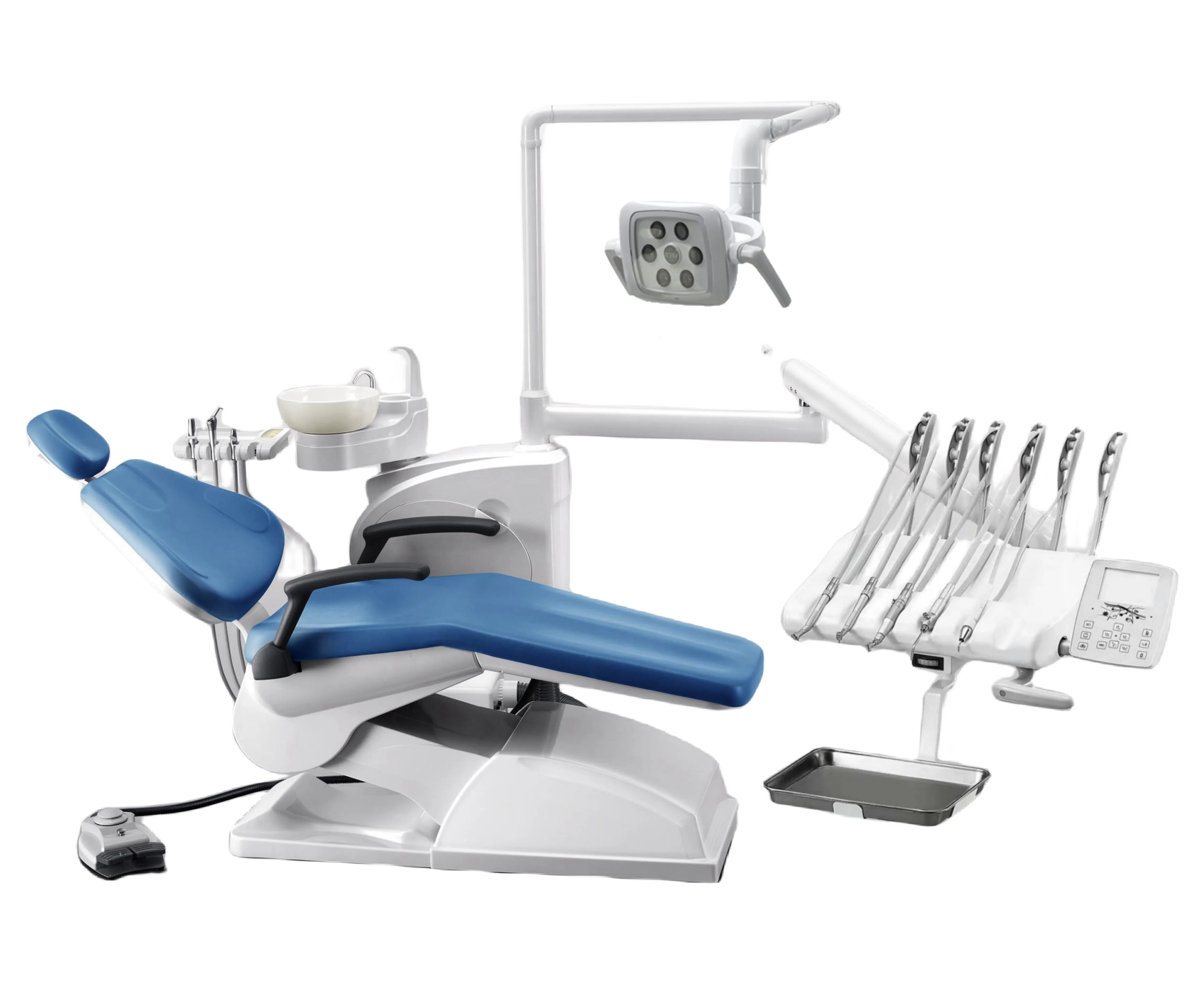 Wholesale Custom Dental Chair with Double Arm Tool Tray and Leather Cushion