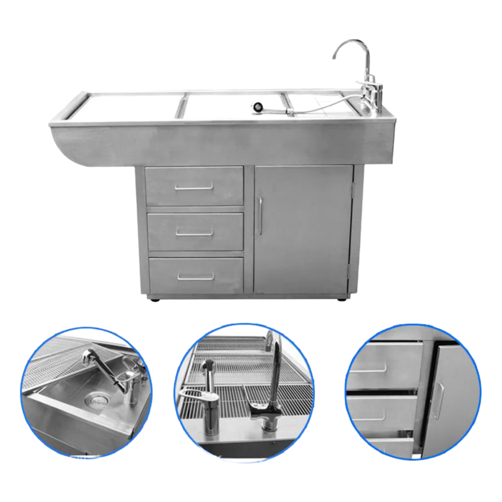 Wholesale Stainless Steel Veterinary Disposal Table with Mesh and Underwater Drainage System