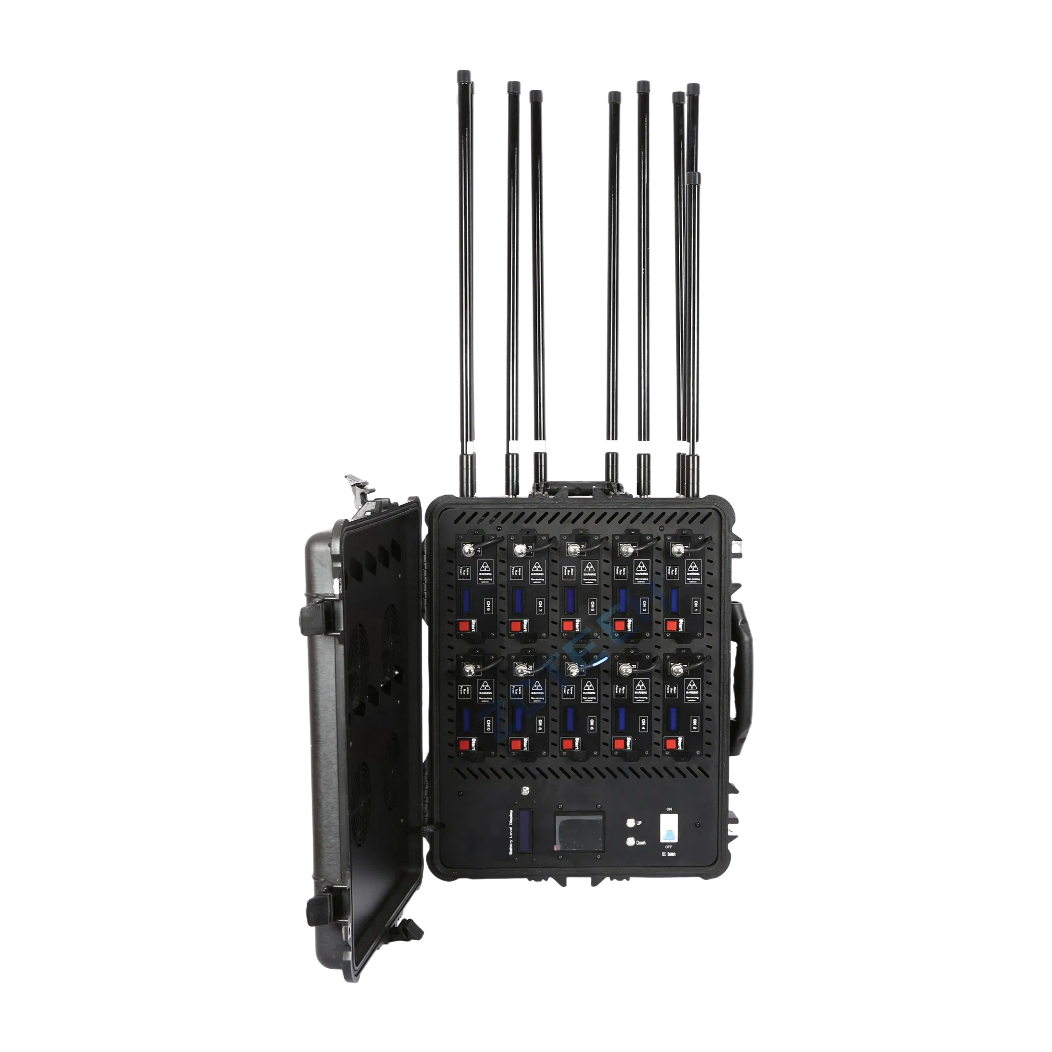 10 Channel Portable Signal Jammer for GSM GPS WiFi UAV Tracking - High Power Trolley Type Signal Blocker