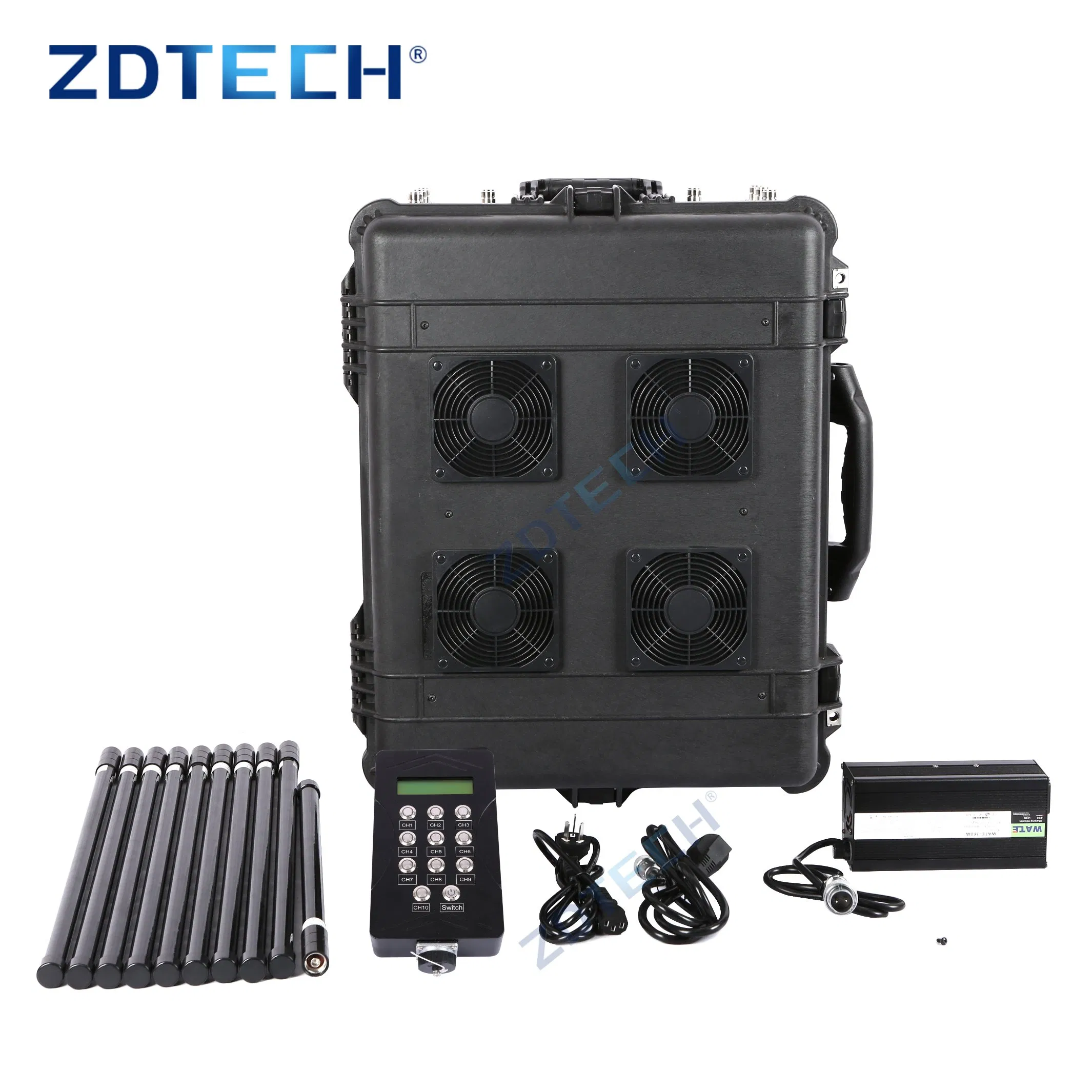 10 Channel Portable Signal Jammer for GSM GPS WiFi UAV Tracking - High Power Trolley Type Signal Blocker