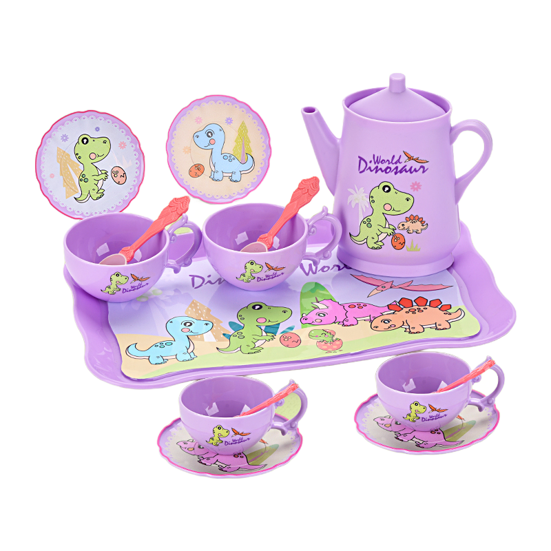 Educational Dinosaur Tea Set Toy for Kids - Pretend Play Kitchen Gift Box with Brain Training Benefits