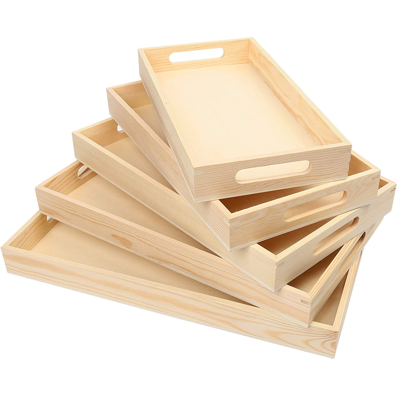 Premium Bamboo Wood Serving Trays with Handles for Home Kitchen Use