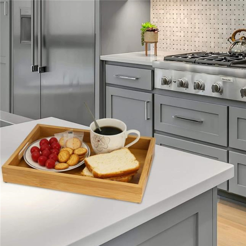 Premium Bamboo Wood Serving Trays with Handles for Home Kitchen Use