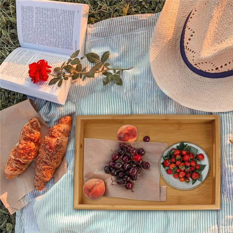 Premium Bamboo Wood Serving Trays with Handles for Home Kitchen Use