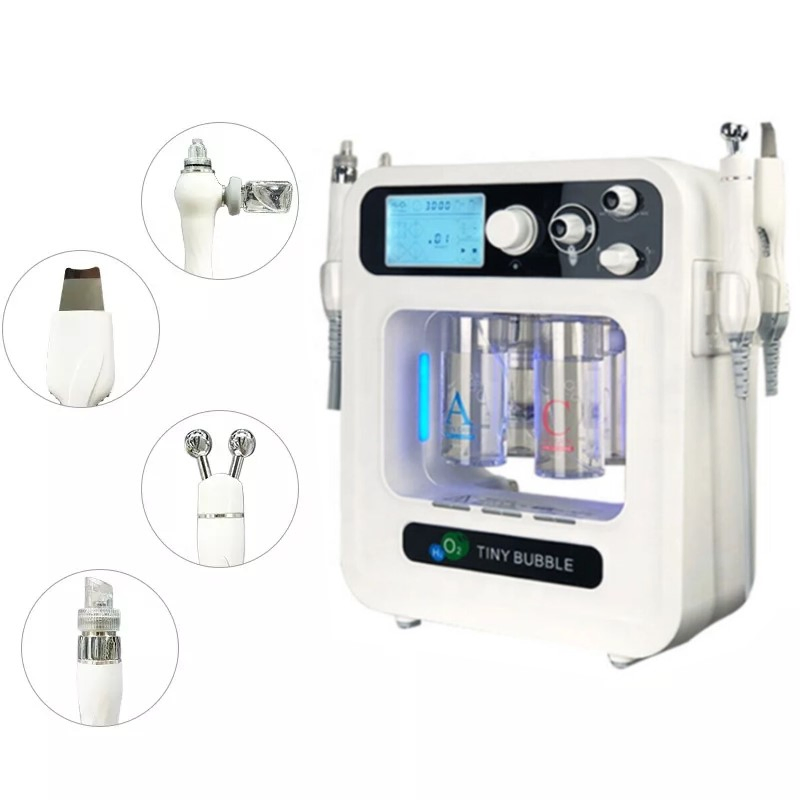 Professional 6-in-1 Hydrogen Oxygen Bubble Hydra Dermabrasion Facial Machine with RF and Ultrasonic Scrubber