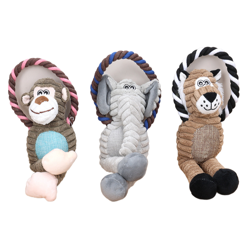 High-Quality Non-Toxic Plush Sound Toys for Pets - Elephant/Lion/Monkey Shapes Available