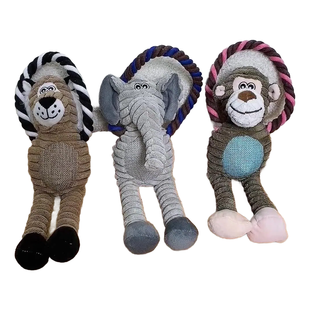 High-Quality Non-Toxic Plush Sound Toys for Pets - Elephant/Lion/Monkey Shapes Available