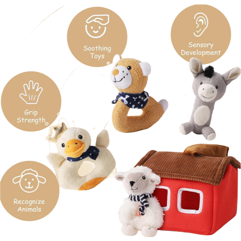 Farm Animal Rattle Toys for Babies - Soft Plush Sensory Toys for Newborns 0-36 Months