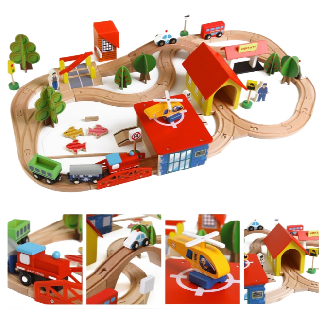 69 Pieces Railcar Manual Train Set Children's Educational Assembled Parent-Child Toys for Ages 0-13 Years