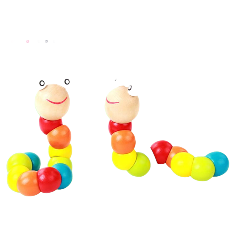 High Quality Wooden Worm Toy for Kids - Safe Pine Material Educational Toy 3-8 Years