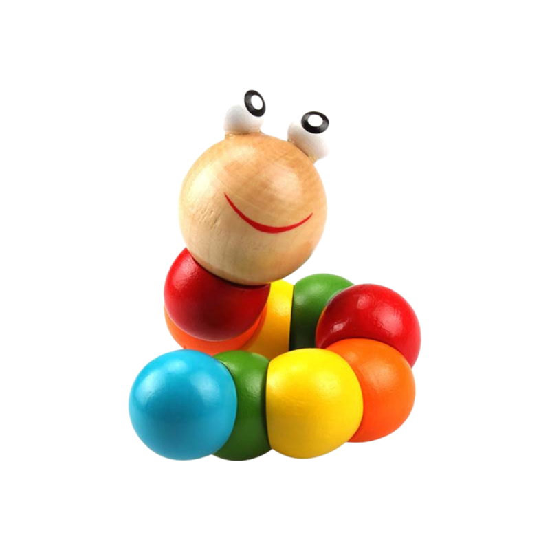 High Quality Wooden Worm Toy for Kids - Safe Pine Material Educational Toy 3-8 Years