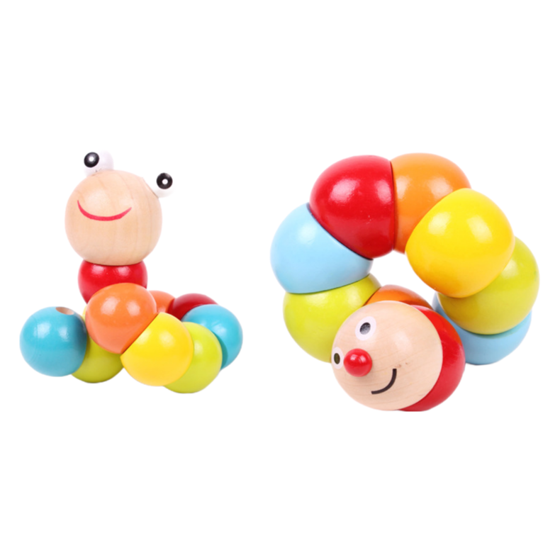 High Quality Wooden Worm Toy for Kids - Safe Pine Material Educational Toy 3-8 Years