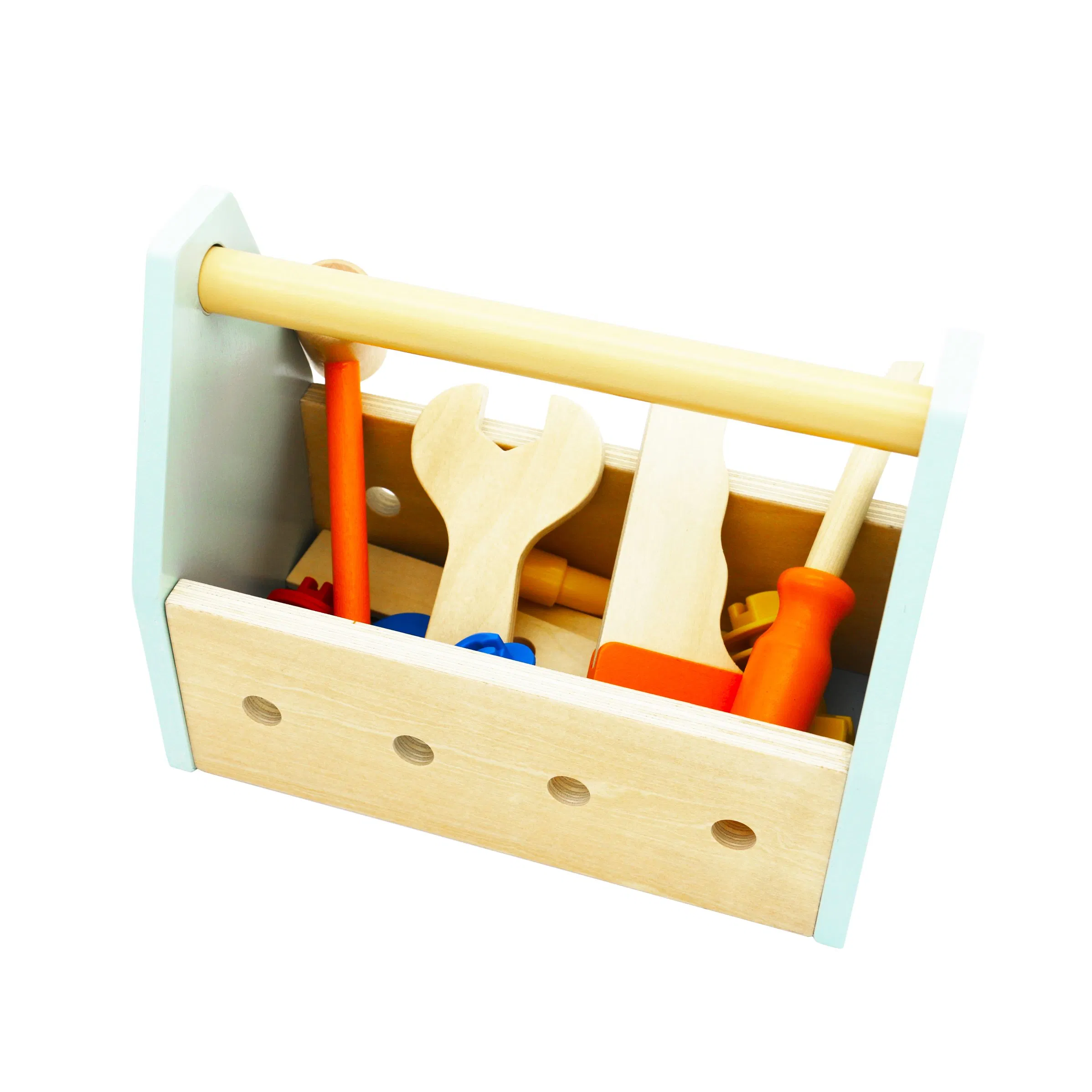 Wholesale Wooden Tool Box Toy WKT308 - 21x11.9x18cm Safe Play for Children with Color Box Packaging