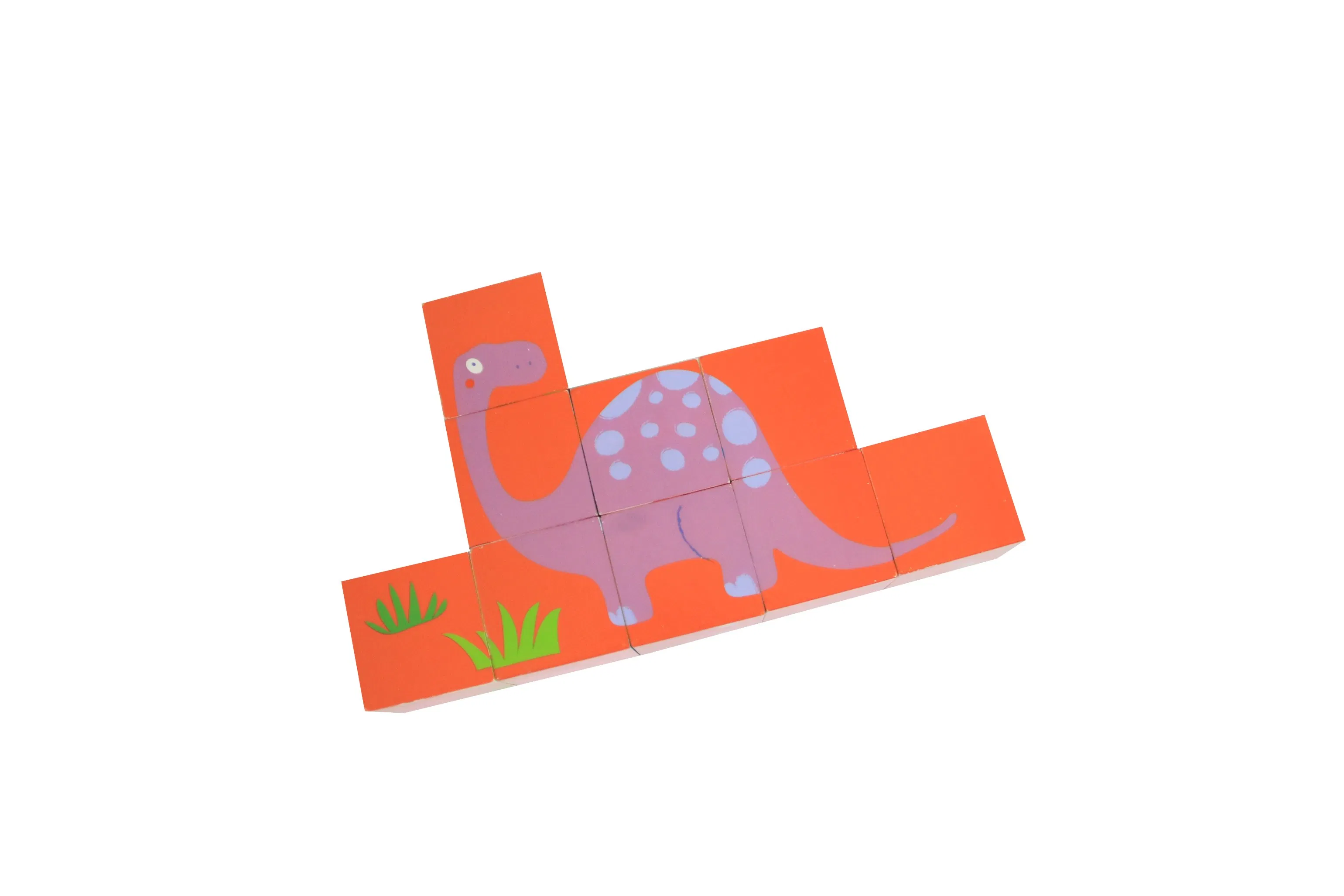 WKP218 9PCS Beech Wood Dinosaur Puzzle Blocks for Kids 2+ Years Educational Toy