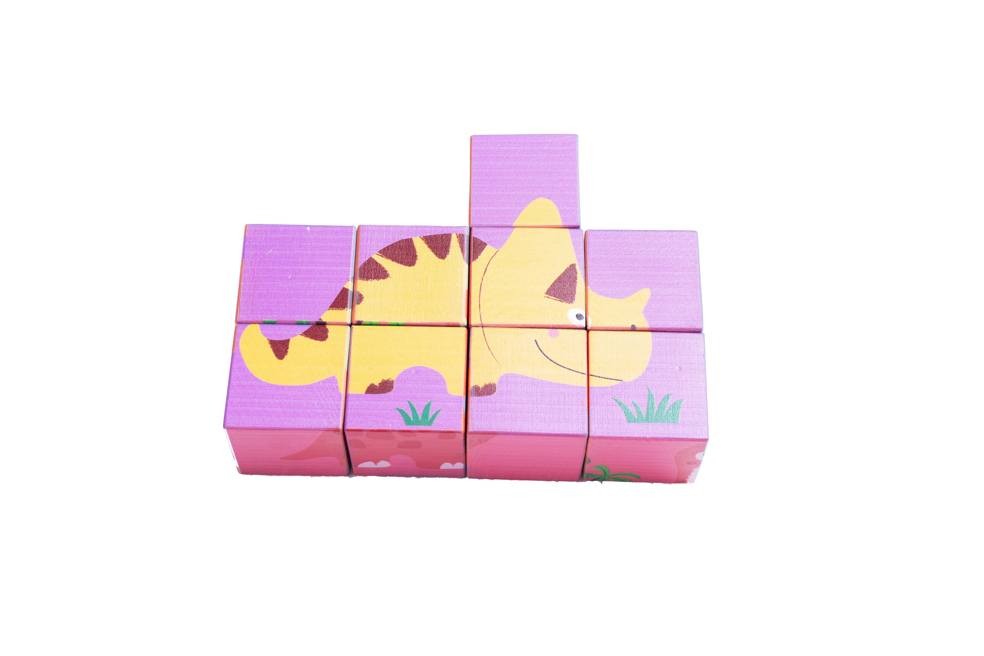 WKP218 9PCS Beech Wood Dinosaur Puzzle Blocks for Kids 2+ Years Educational Toy