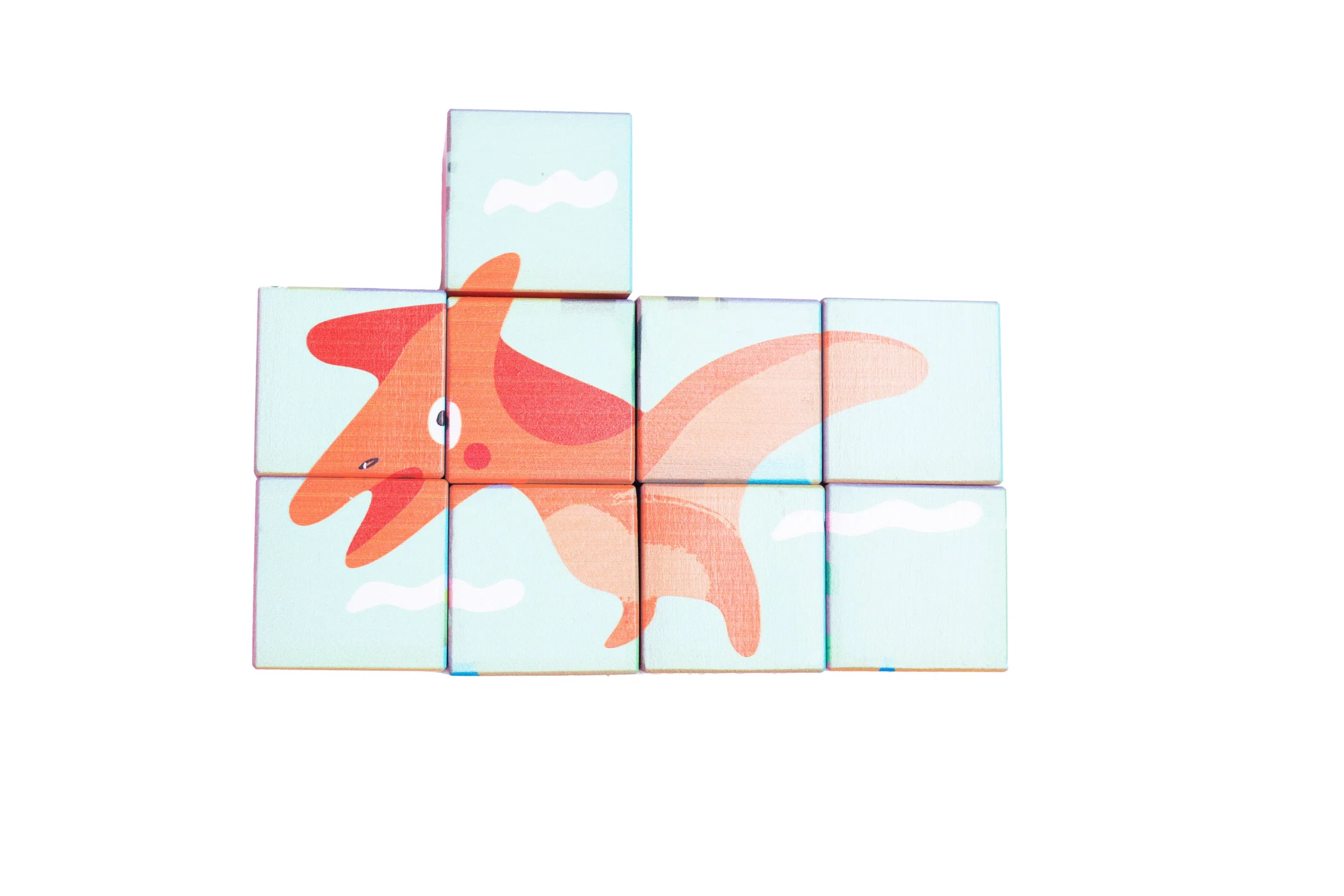 WKP218 9PCS Beech Wood Dinosaur Puzzle Blocks for Kids 2+ Years Educational Toy